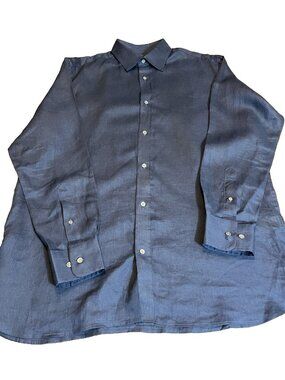 Banana Republic Tailored Slim Fit Mens XL Navy Shirt 100% Linen Resort Vacation